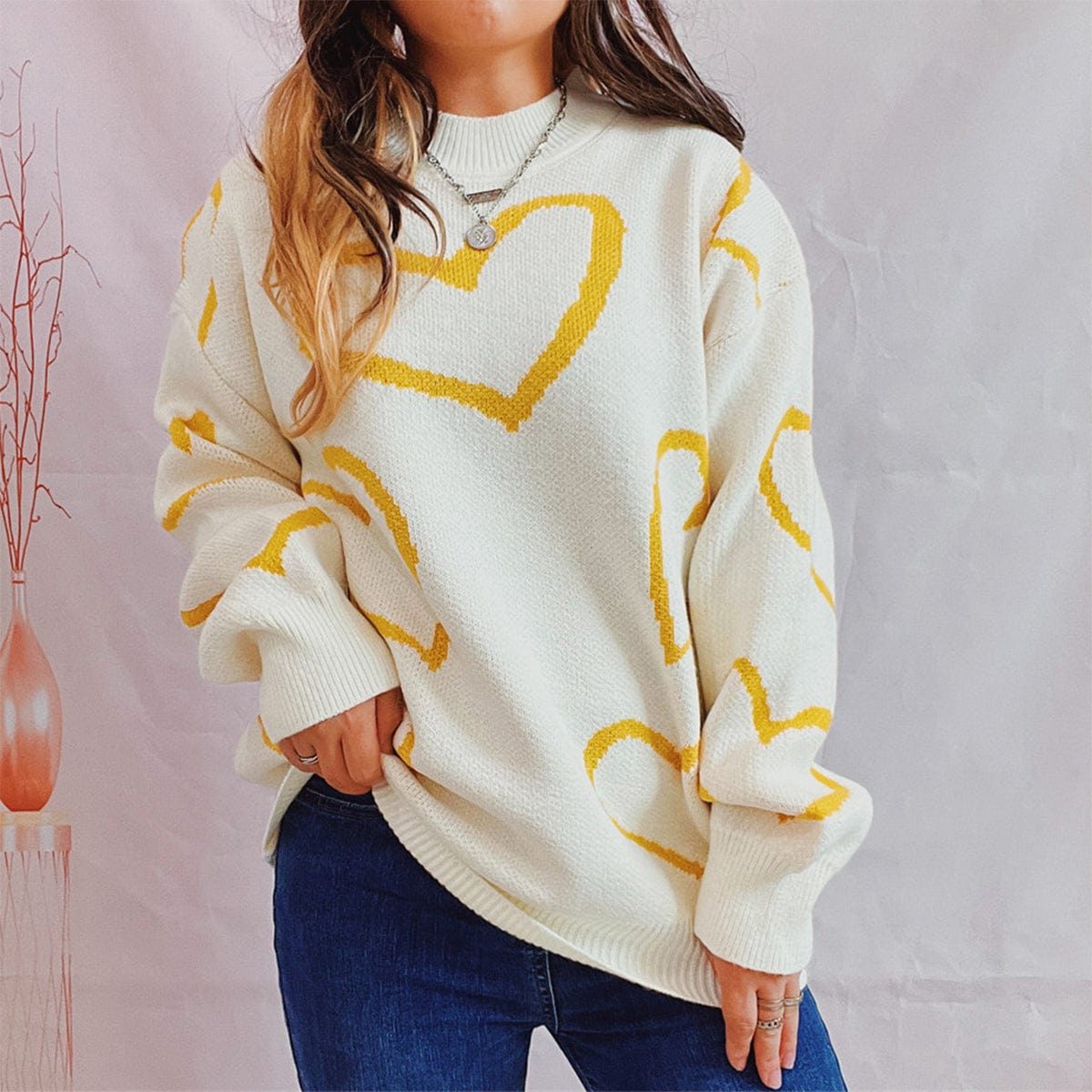 stylub Heart Pattern Long Sleeve Sweater