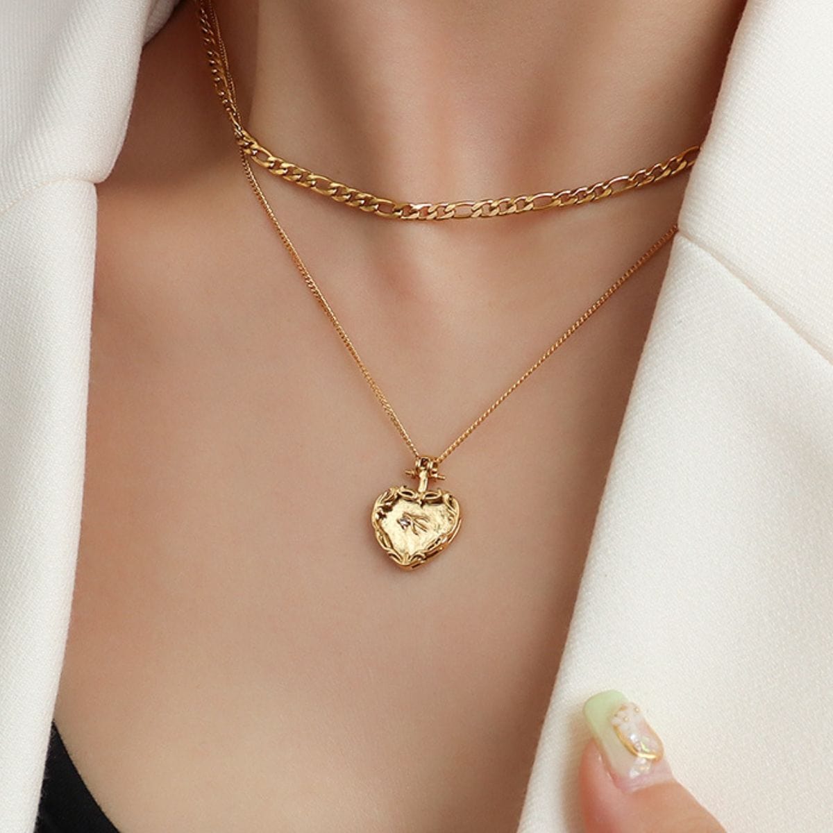 stylub Heart Shape Double-Layered Stainless Steel Necklace