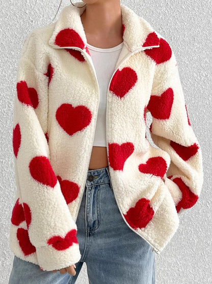 stylub Heart Zip Up Drop Shoulder Furry Jacket