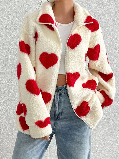 stylub Heart Zip Up Drop Shoulder Furry Jacket