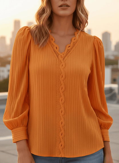 Stylub Hollow-Lace V-Neck Blouse — Looks Expensive, Feels Effortless