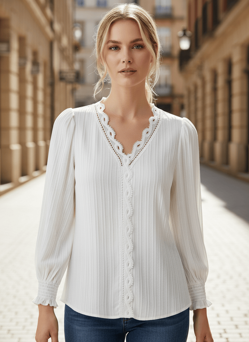 Stylub Hollow-Lace V-Neck Blouse — Looks Expensive, Feels Effortless