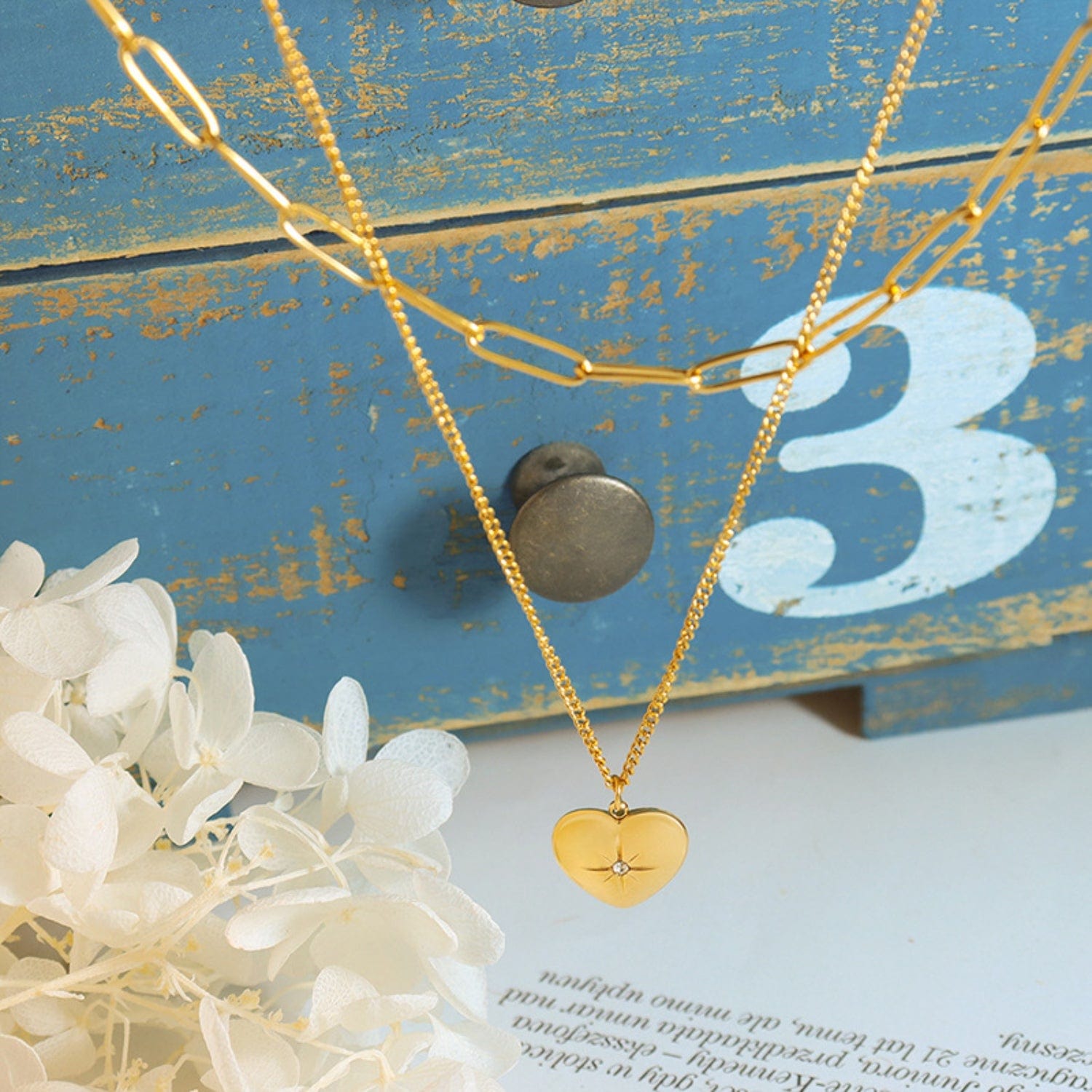 stylub Inlaid Zircon Double Layered Heart Pendant Necklace