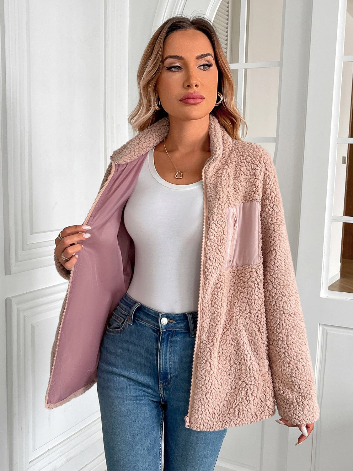 stylub Ivy Lane Zip Up Long Sleeve Fuzzy Jacket
