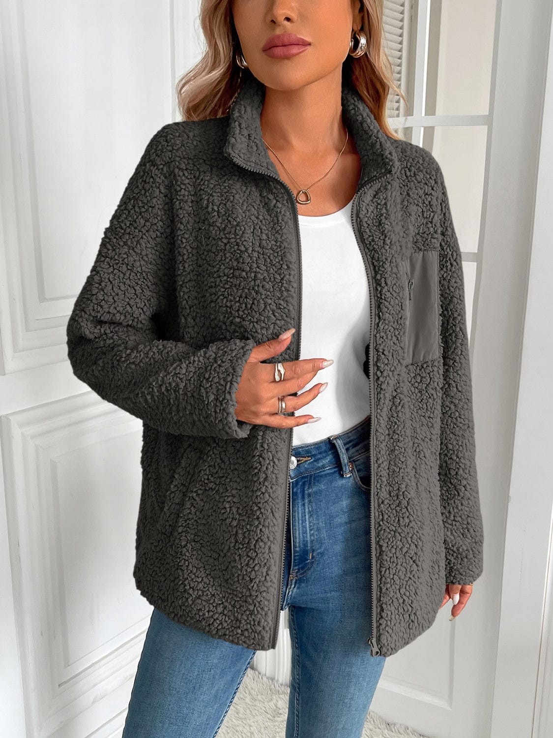 stylub Ivy Lane Zip Up Long Sleeve Fuzzy Jacket