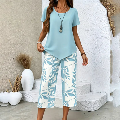 Stylub Leaf Print Pants & Asymmetrical Top Set — Effortlessly Cool, All Day Long
