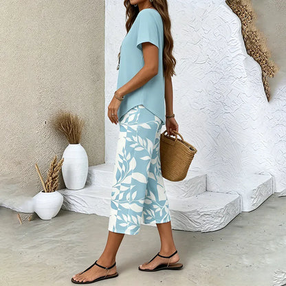 Stylub Leaf Print Pants & Asymmetrical Top Set — Effortlessly Cool, All Day Long