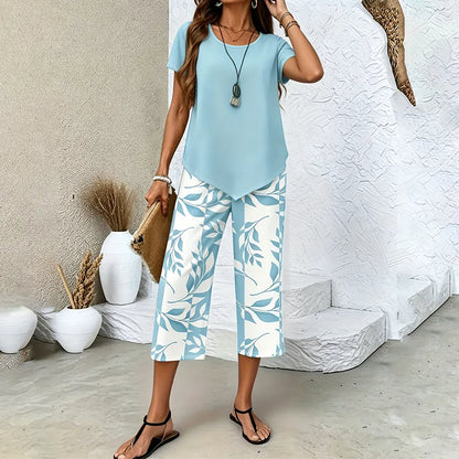 Stylub Leaf Print Pants & Asymmetrical Top Set — Effortlessly Cool, All Day Long