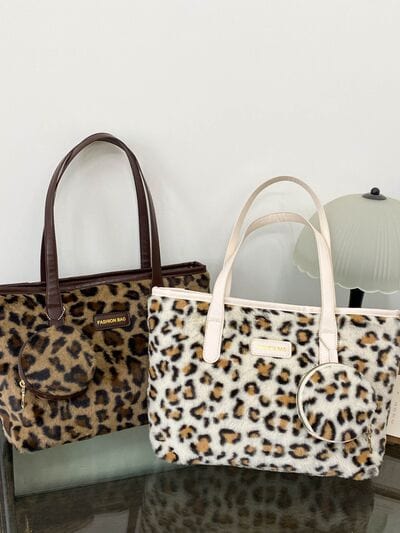 stylub Leopard Faux Fur Tote Bag with Coin Purse