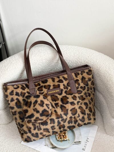 stylub Leopard Faux Fur Tote Bag with Coin Purse