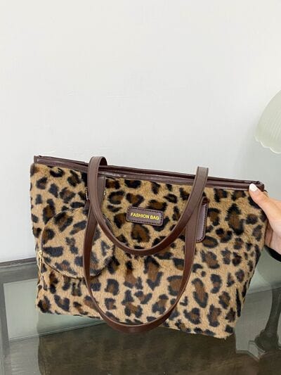 stylub Leopard Faux Fur Tote Bag with Coin Purse