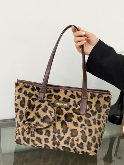 stylub Leopard Faux Fur Tote Bag with Coin Purse