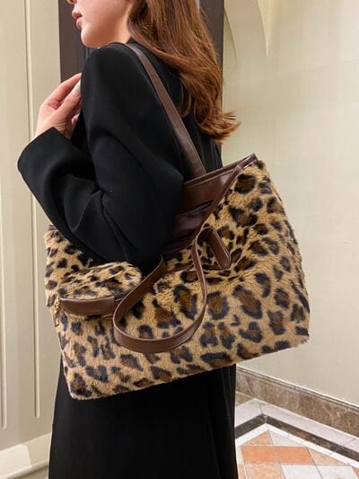 stylub Leopard Faux Fur Tote Bag with Coin Purse