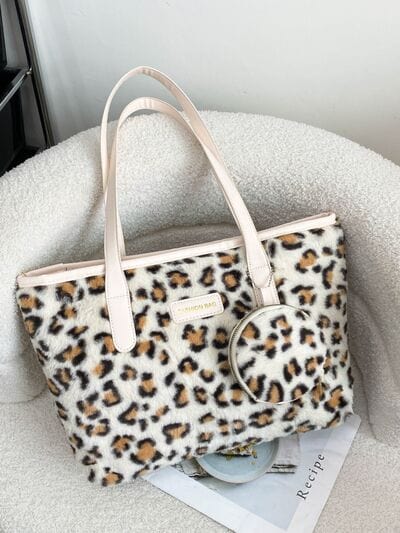 stylub Leopard Faux Fur Tote Bag with Coin Purse