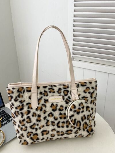 stylub Leopard Faux Fur Tote Bag with Coin Purse