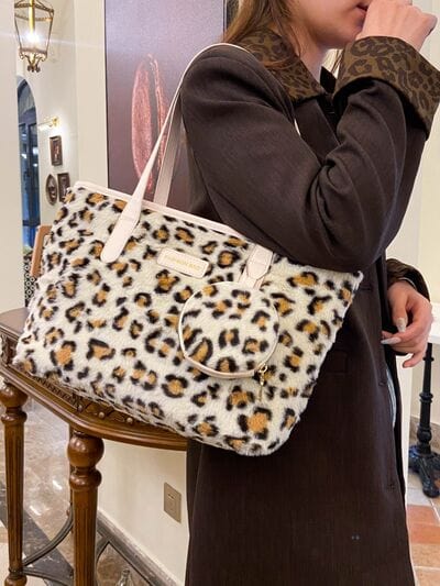 stylub Leopard Faux Fur Tote Bag with Coin Purse
