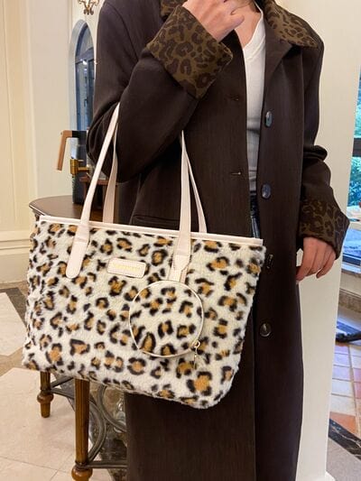 stylub Leopard Faux Fur Tote Bag with Coin Purse