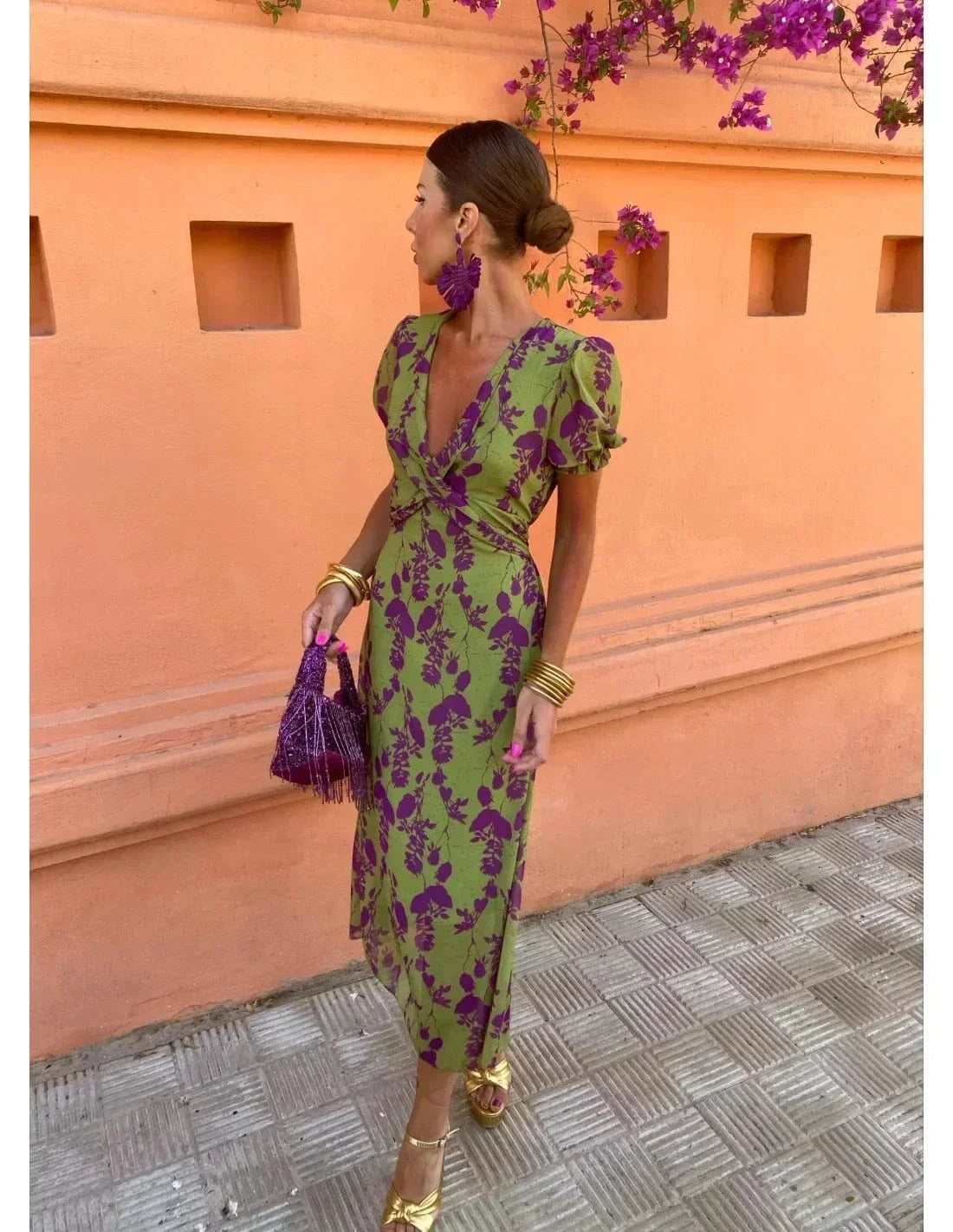 stylub Lucinda - Boho V-Neck Floral Pleated Dress