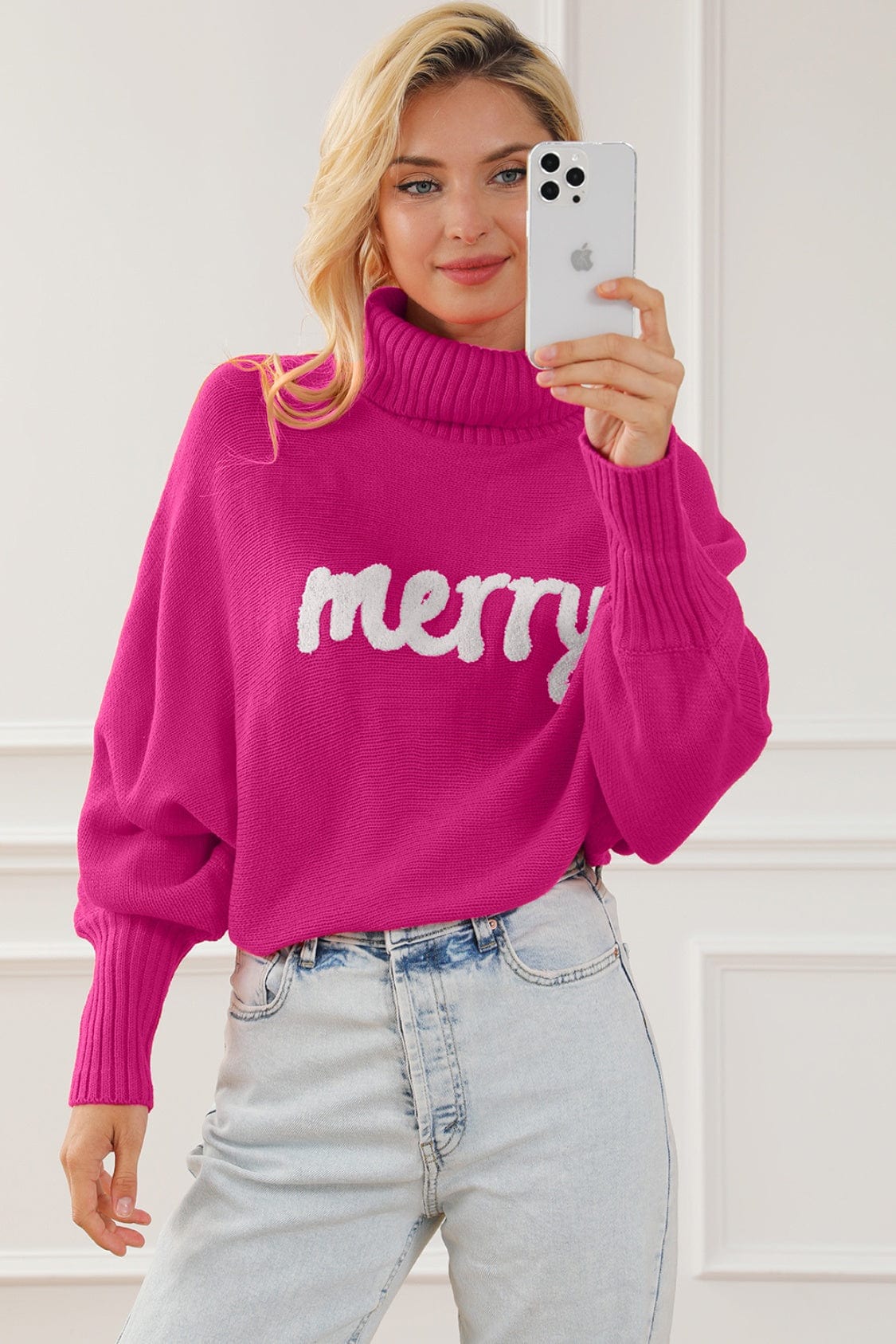 stylub Merry Letter Embroidered High Neck Sweater