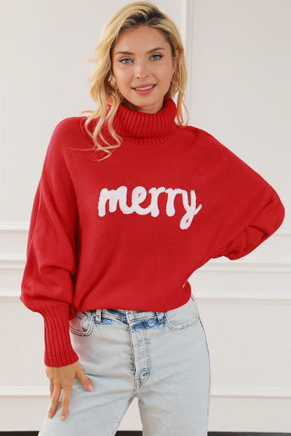 stylub Merry Letter Embroidered High Neck Sweater