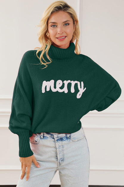 stylub Merry Letter Embroidered High Neck Sweater