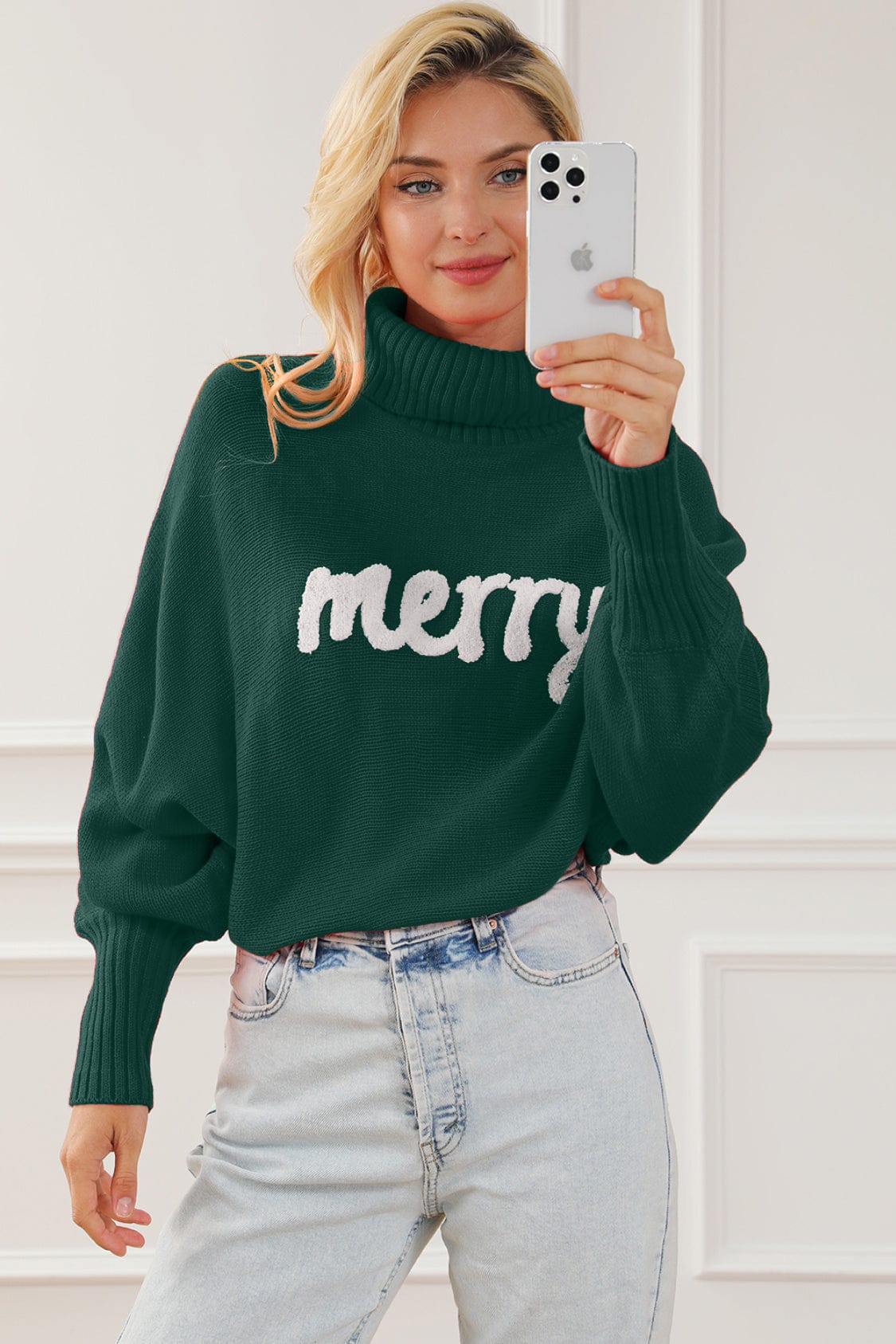 stylub Merry Letter Embroidered High Neck Sweater