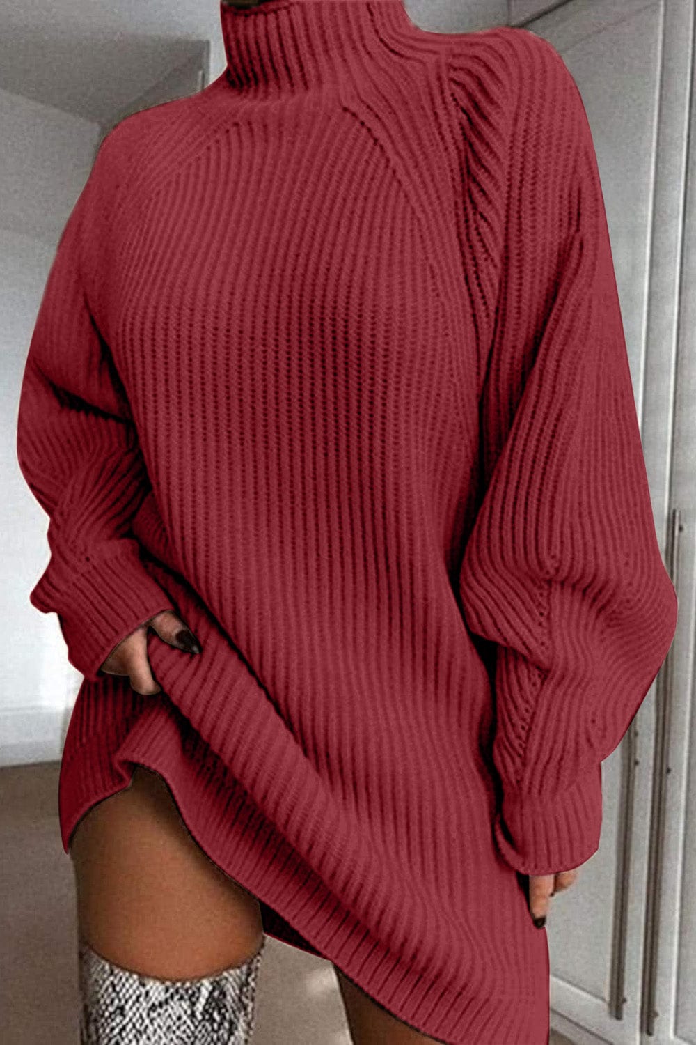 stylub Mock Neck Dropped Shoulder Sweater Dress