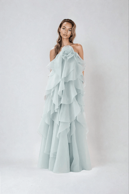 stylub Nephele - Long Halter Ruffle Cocktail Dress