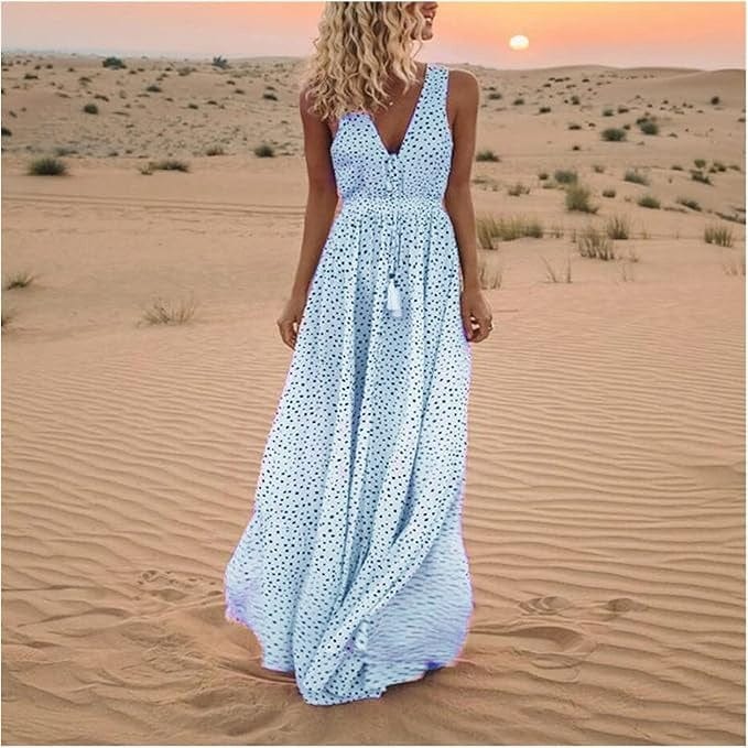stylub Noa - Bohemian Elegance V-Neck Polka Dot Maxi Dress