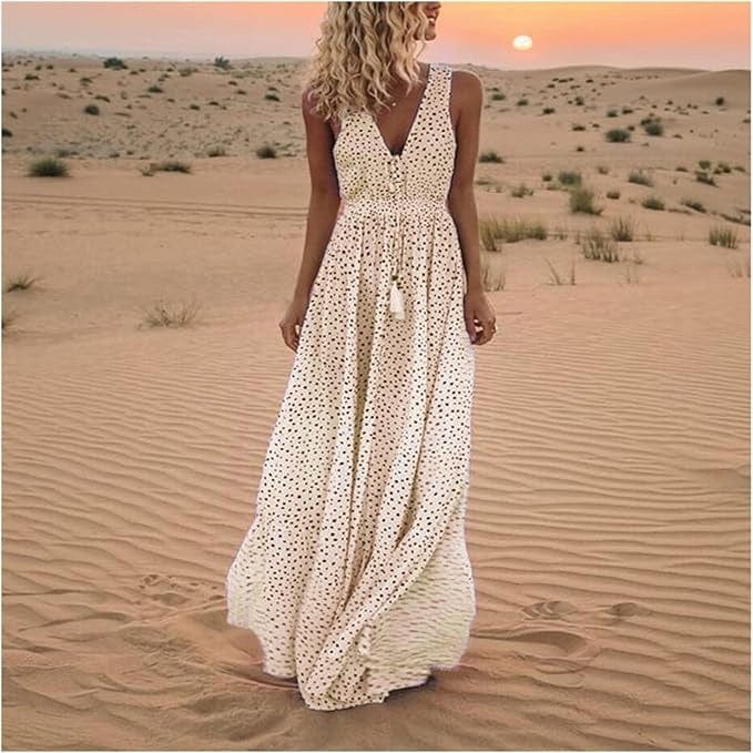 stylub Noa - Bohemian Elegance V-Neck Polka Dot Maxi Dress