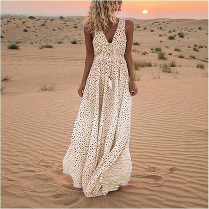 stylub Noa - Bohemian Elegance V-Neck Polka Dot Maxi Dress