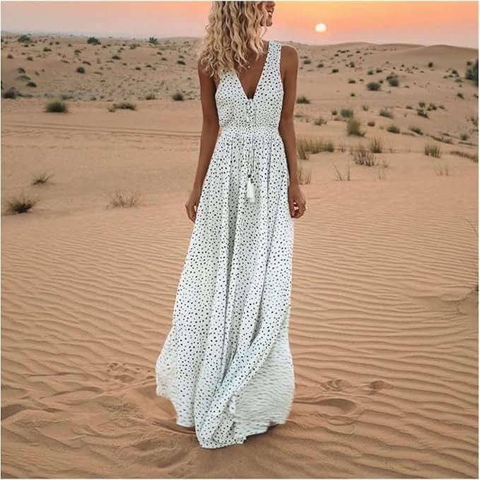 stylub Noa - Bohemian Elegance V-Neck Polka Dot Maxi Dress