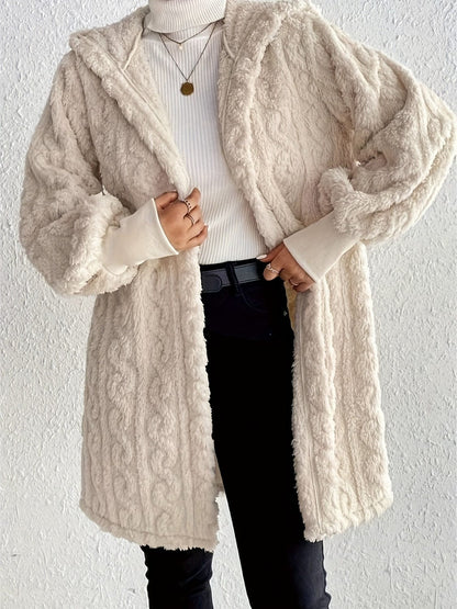 stylub Open Front Long Sleeve Fuzzy Hooded Jacket