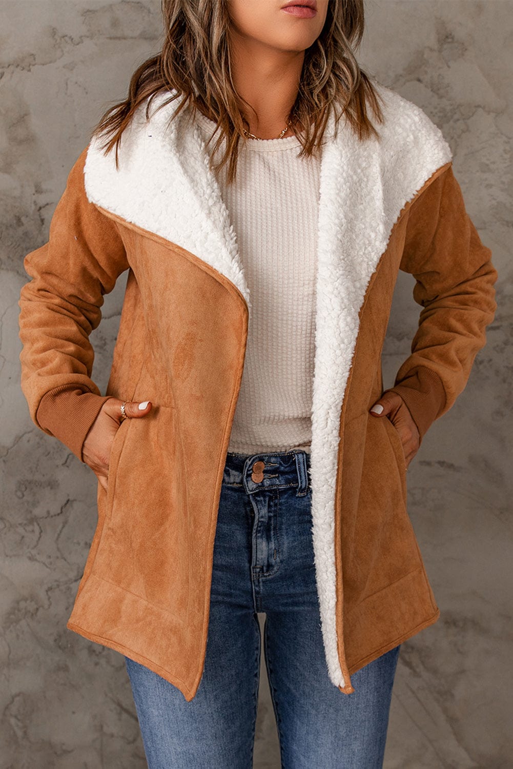 stylub Open Front Long Sleeve Sherpa Jacket