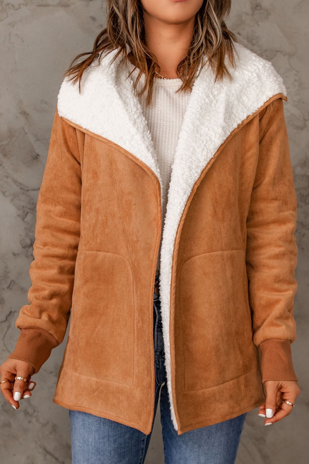 stylub Open Front Long Sleeve Sherpa Jacket