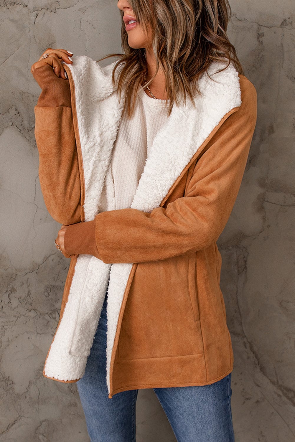 stylub Open Front Long Sleeve Sherpa Jacket