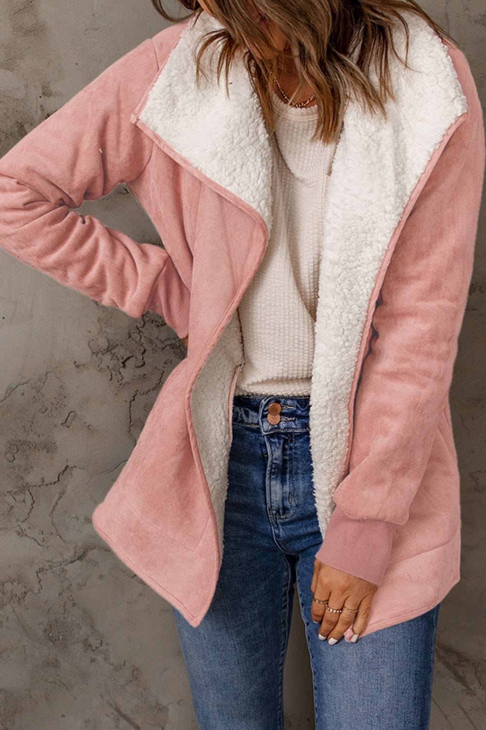 stylub Open Front Long Sleeve Sherpa Jacket