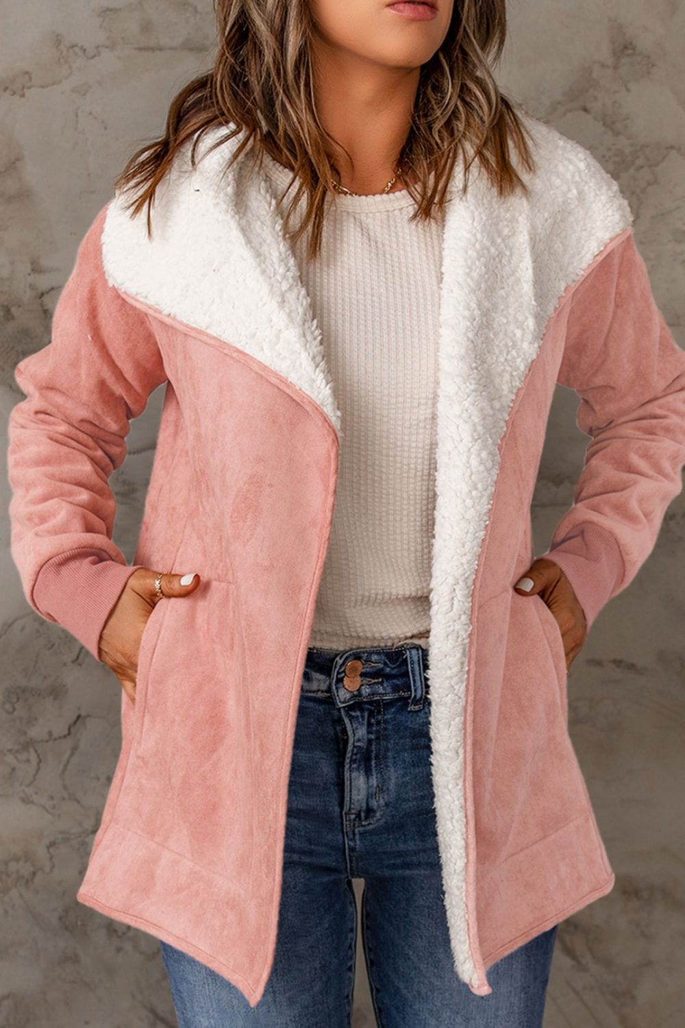 stylub Open Front Long Sleeve Sherpa Jacket