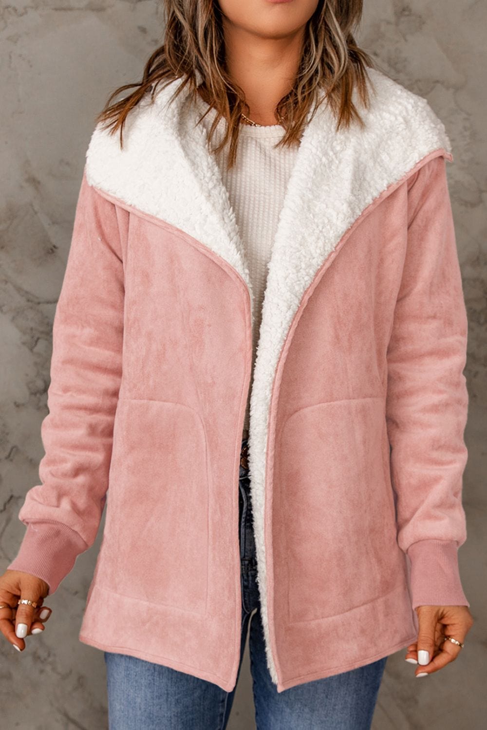 stylub Open Front Long Sleeve Sherpa Jacket