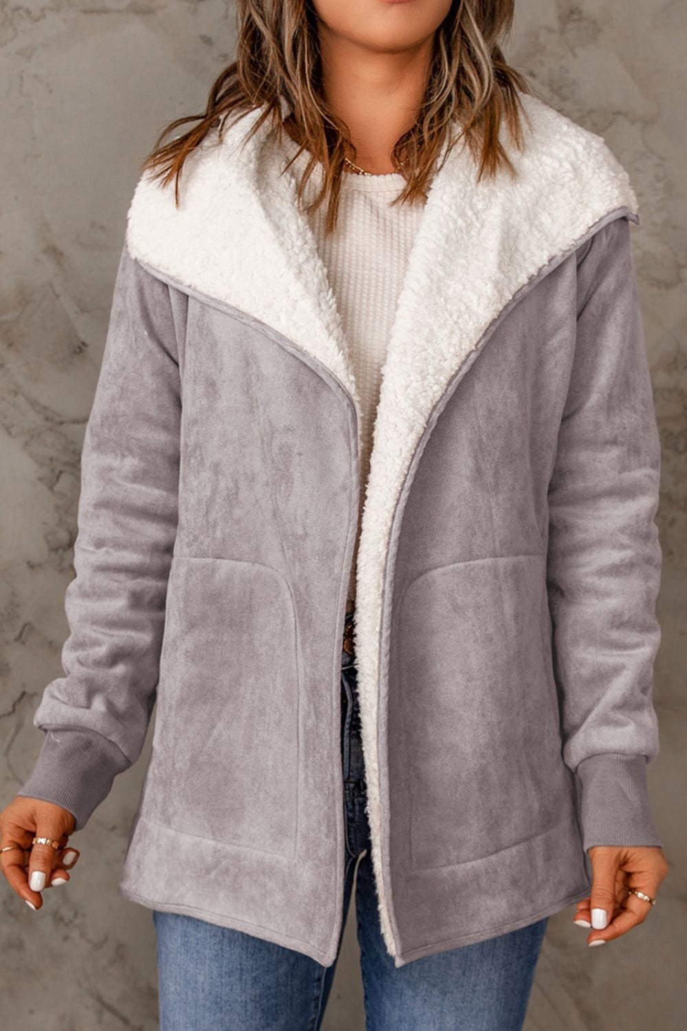 stylub Open Front Long Sleeve Sherpa Jacket