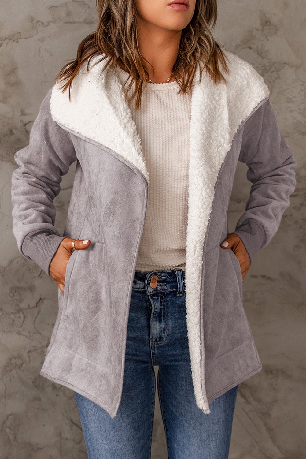 stylub Open Front Long Sleeve Sherpa Jacket