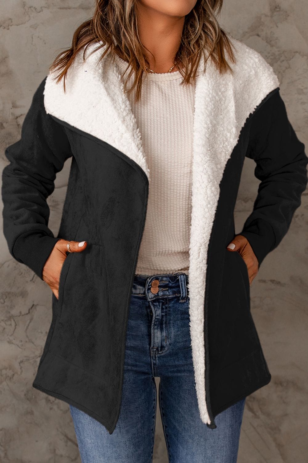 stylub Open Front Long Sleeve Sherpa Jacket