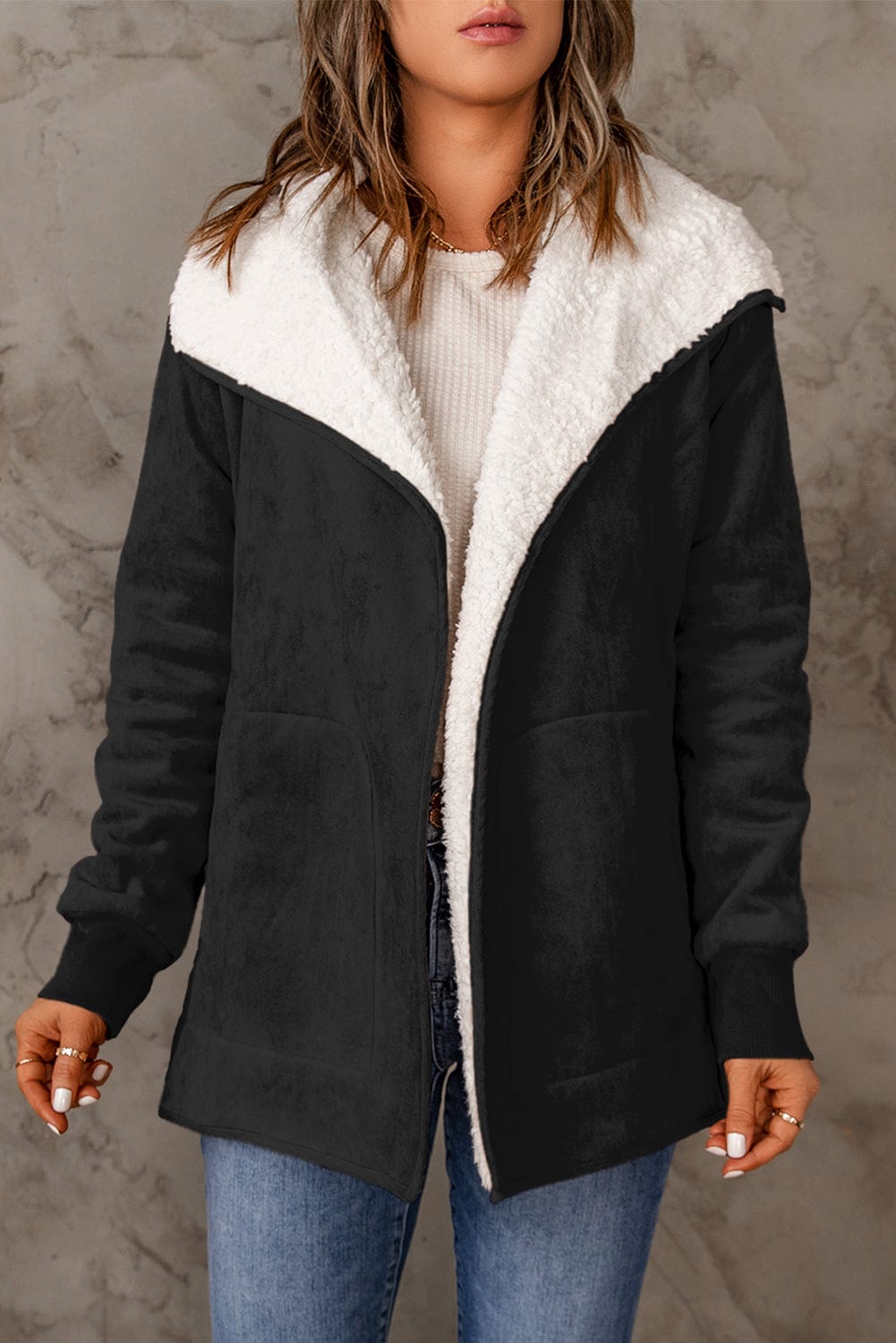stylub Open Front Long Sleeve Sherpa Jacket