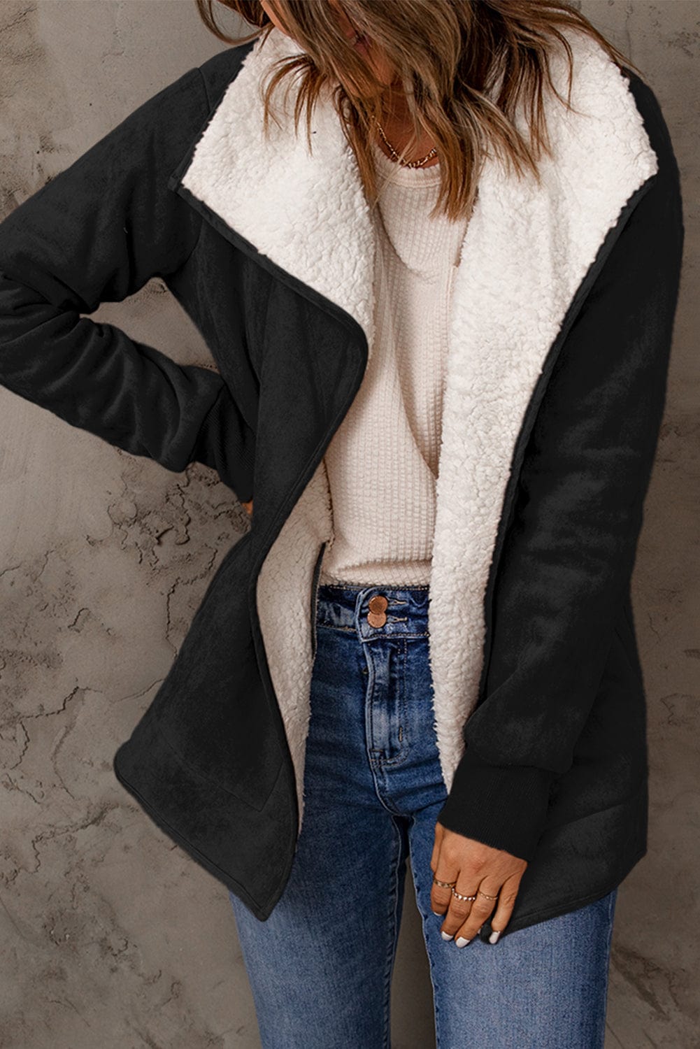 stylub Open Front Long Sleeve Sherpa Jacket