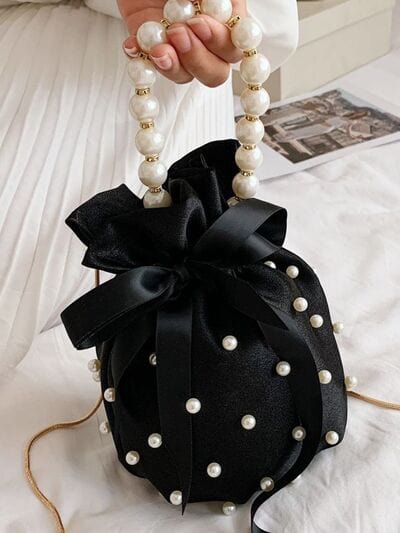 stylub Pearl Detail Solid Color Bucket Bag