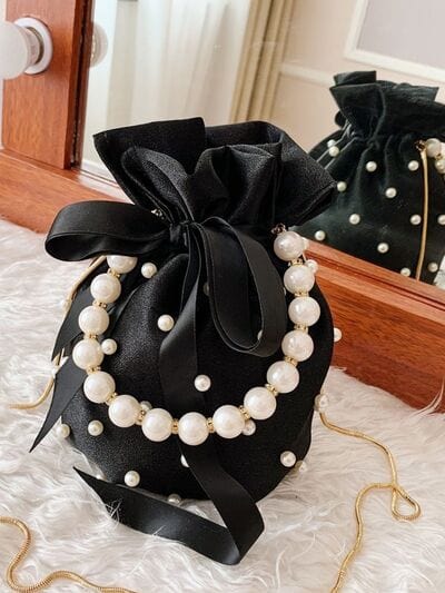 stylub Pearl Detail Solid Color Bucket Bag