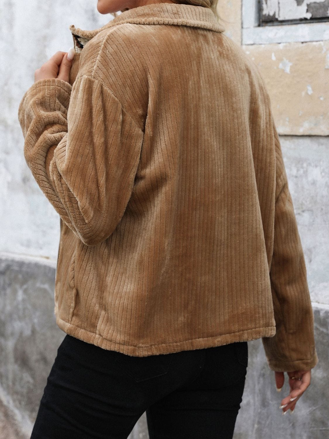 stylub Perfee Pocketed Zip Up Collared Neck Long Sleeve Jacket