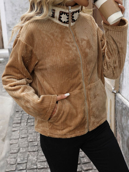 stylub Perfee Pocketed Zip Up Collared Neck Long Sleeve Jacket