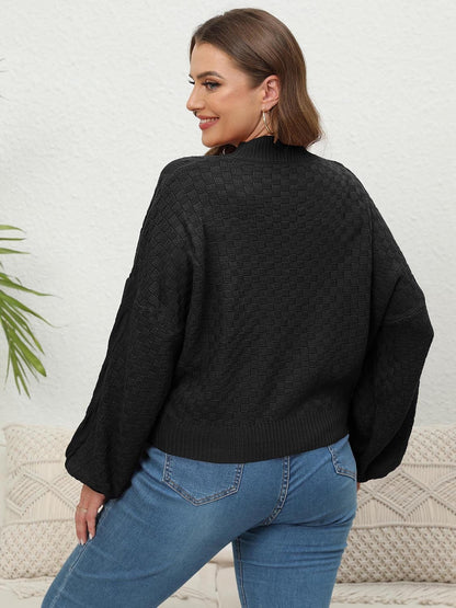 stylub Plus Size Mock Neck Cable Knit Long Sleeve Sweater