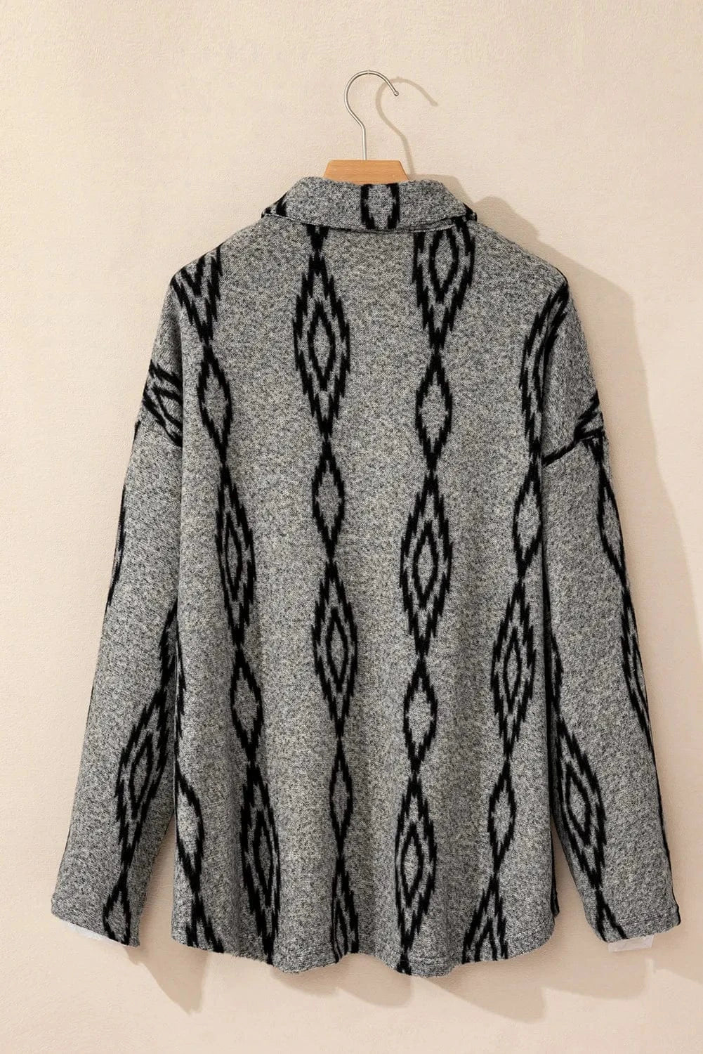 stylub Pocketed Geometric Collared Neck Button Down Shacket